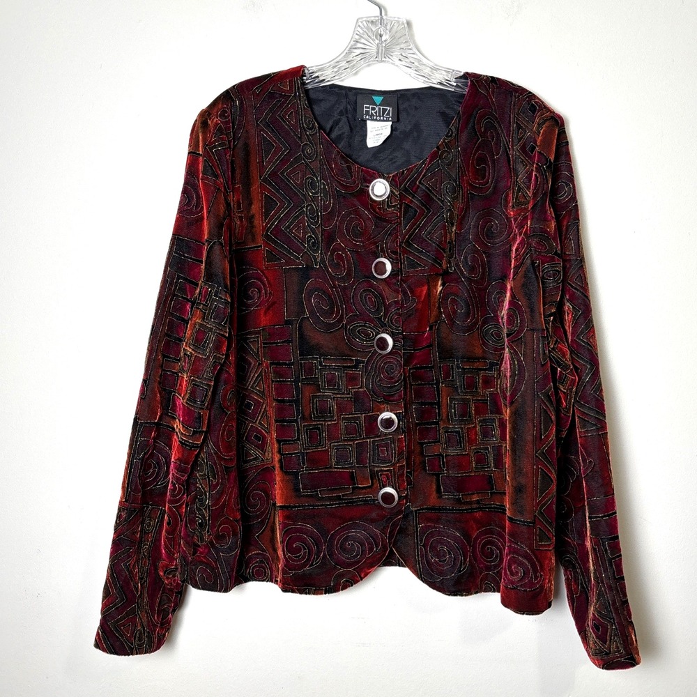 Fritzi California‎ VTG 90s Velvet Dressy Jacket Large Eclectic Art to Wear Party